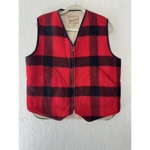 Vintage Woolrich Mackinaw Buffalo Plaid Wool Plaid Vest Made In USA Sz Me Sherpa